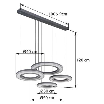 Globo - LED Reguliuojamas pakabinamas sietynas LED/80W/230V 2700-6000K juoda + nuotolinio valdymo pultas