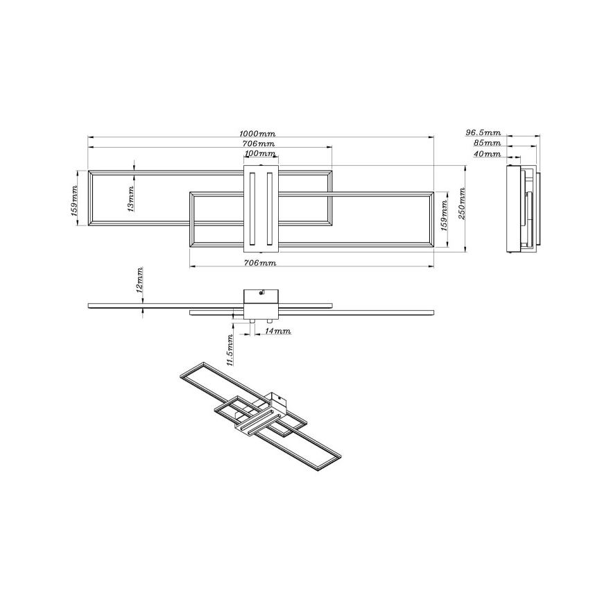 Globo - LED lubinis šviestuvas LED/40W/230V 3000K 25x100 cm juoda