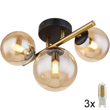 Globo - LED Ant pagrindo montuojamas sietynas RIHA 3xG9/3,5W/230V žalvaris