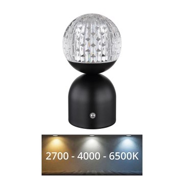 Globo - LED pritemdomas, liečiamas stalinis šviestuvas LED/2W/5V 2700/4000/6500K 1800 mAh juoda