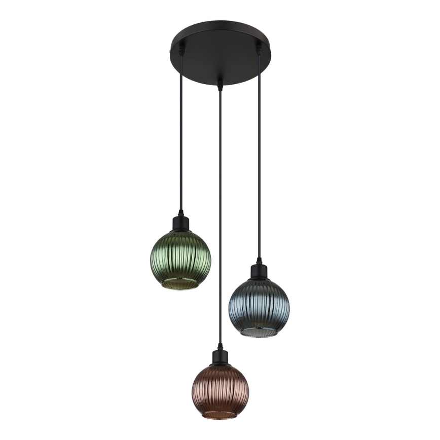 Globo - Pakabinamas sietynas 3xE27/25W/230V diametras 36 cm varis/žalia/mėlyna