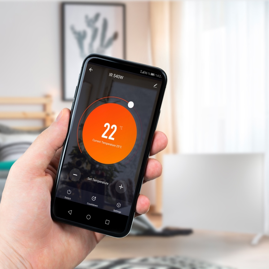 GORENJE IR540W - Išmanioji 540W elektrinė infraraudonųjų spindulių šildymo panelė su laikmačiu ir Wi-Fi, juoda