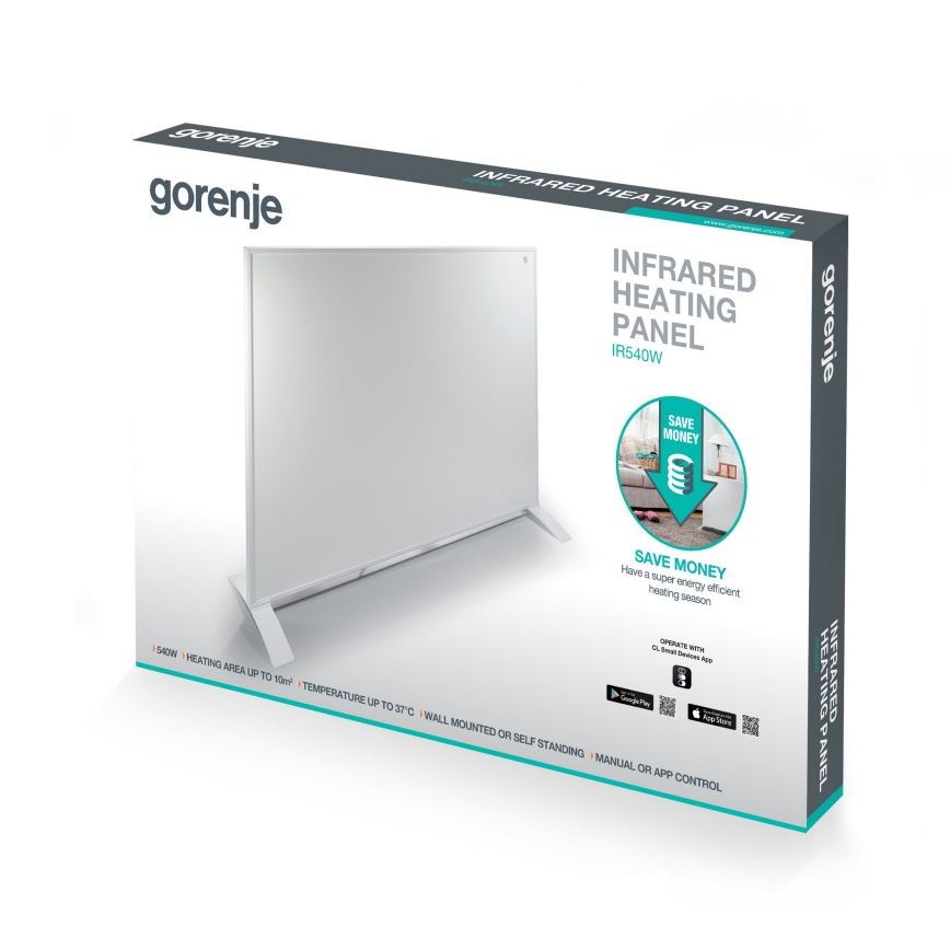 GORENJE IR540W - Išmanioji 540W elektrinė infraraudonųjų spindulių šildymo panelė su laikmačiu ir Wi-Fi, juoda