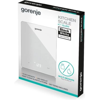 GORENJE KT10LBW - Skaitmeninė virtuvinė svarstyklė 3xAAA balta