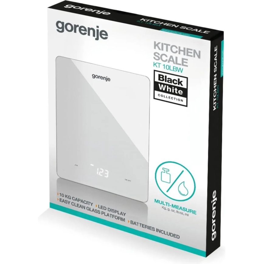 GORENJE KT10LBW - Skaitmeninė virtuvinė svarstyklė 3xAAA balta