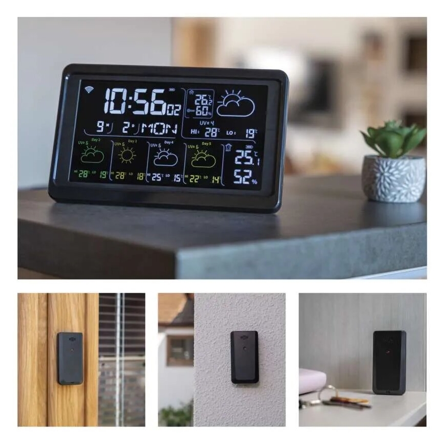 Oro stotelė su LCD ekranu GoSmart 230V/3xAAA + 2×AAA Wi-Fi Tuya juoda