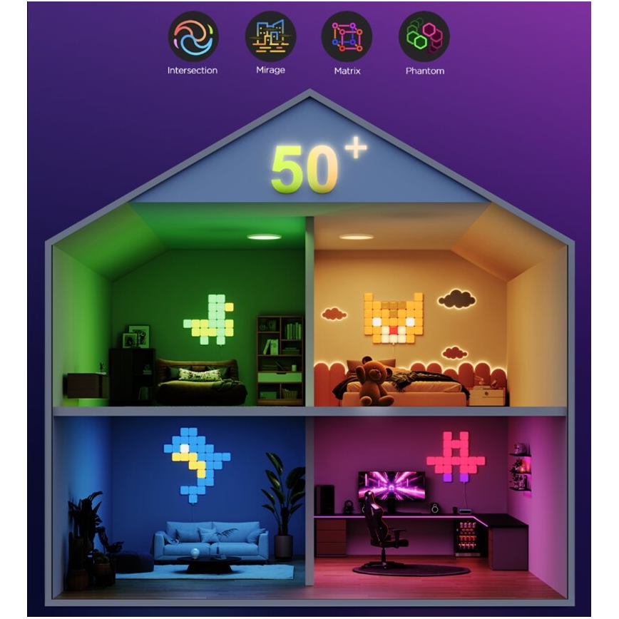 Govee - 10 vnt. išmanių mini RGBIC Wi-Fi panelių