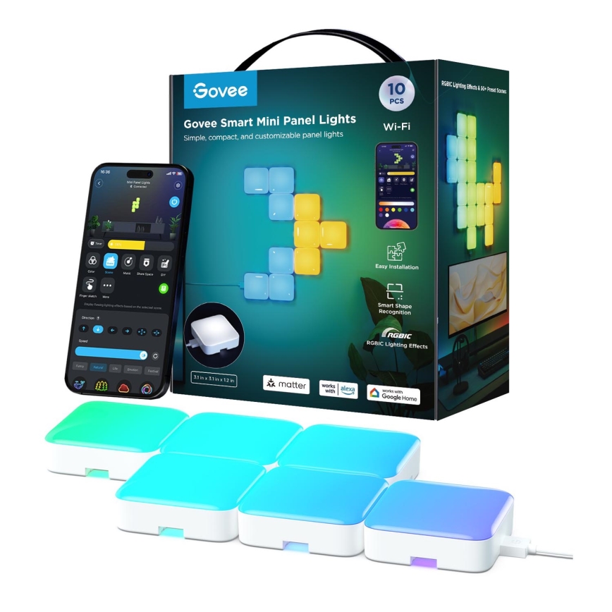 Govee - 10x Išmanus mini RGBIC skydelis Wi-Fi