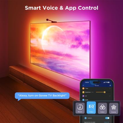 Govee - Backlight 3S Netflix TV 55-65" SMART LED foninis apšvietimas RGBICW Wi-Fi + nuotolinio valdymo pultas