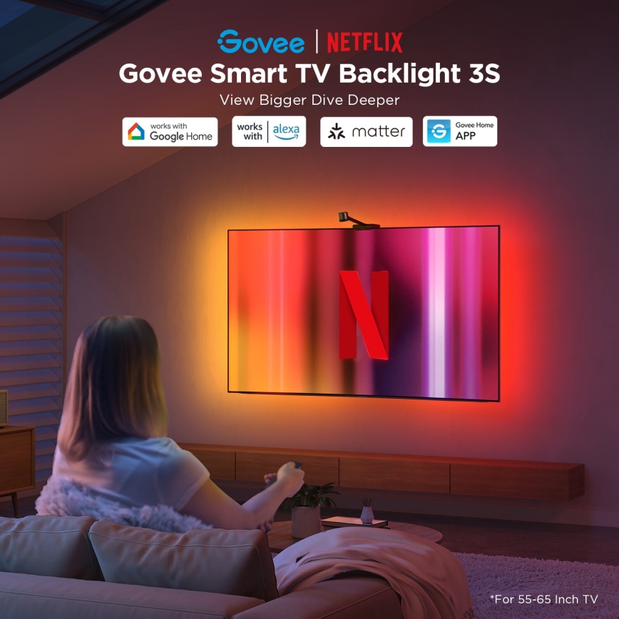 Govee - Backlight 3S Netflix TV 55-65" SMART LED foninis apšvietimas RGBICW Wi-Fi + nuotolinio valdymo pultas