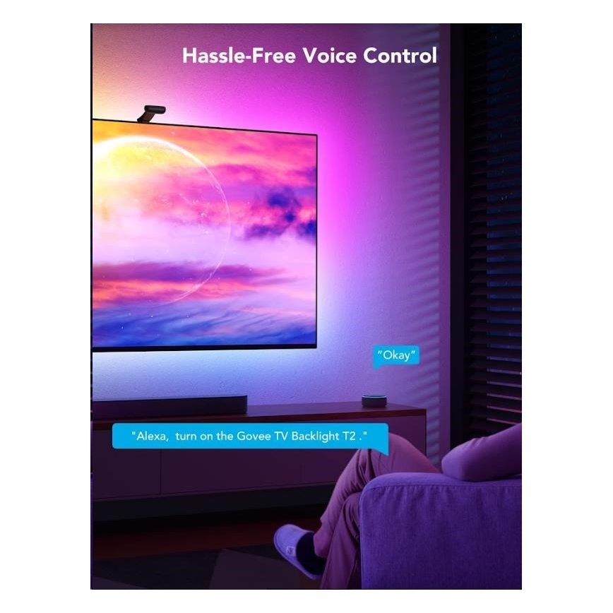 Govee - DreamView T2 DUAL TV 55-65" SMART LED foninis apšvietimas RGBIC Wi-Fi + nuotolinio valdymo pultas
