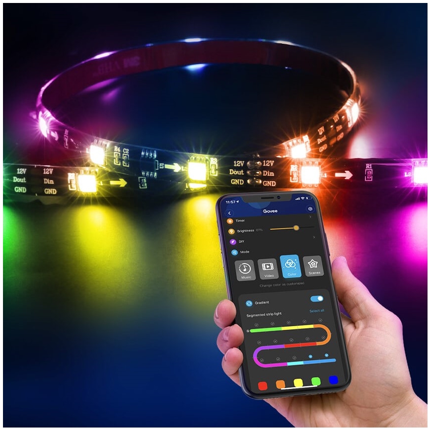 Govee - DreamView T2 DUAL TV 55-65" SMART LED foninis apšvietimas RGBIC Wi-Fi + nuotolinio valdymo pultas