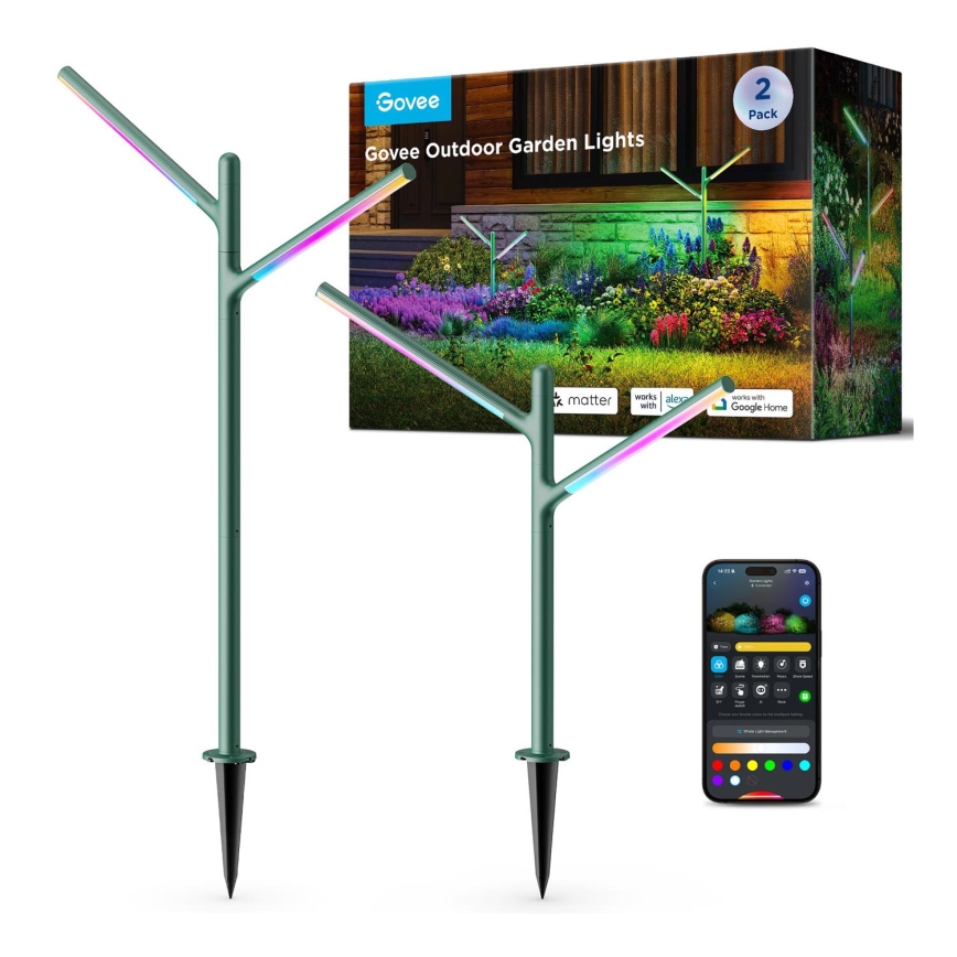Govee - KOMPLEKTAS 2x LED RGBICWW Pritemdomas lauko lempa LED/18W/230V IP66 2700-6500K Wi-Fi