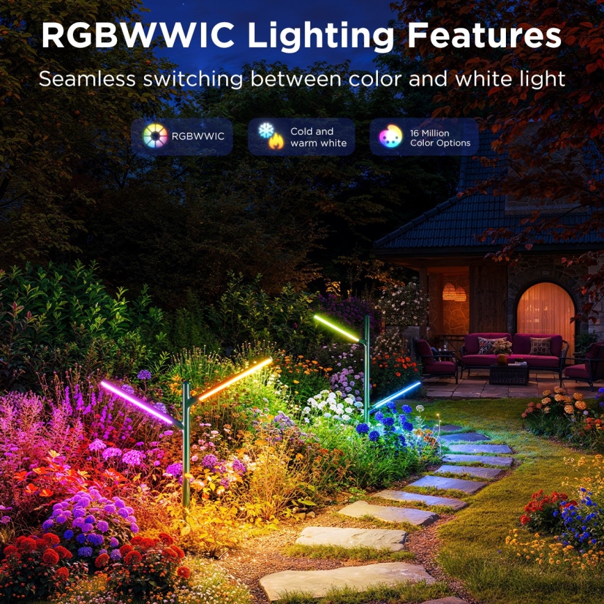 Govee - KOMPLEKTAS 2x LED RGBICWW Pritemdomas lauko lempa LED/18W/230V IP66 2700-6500K Wi-Fi