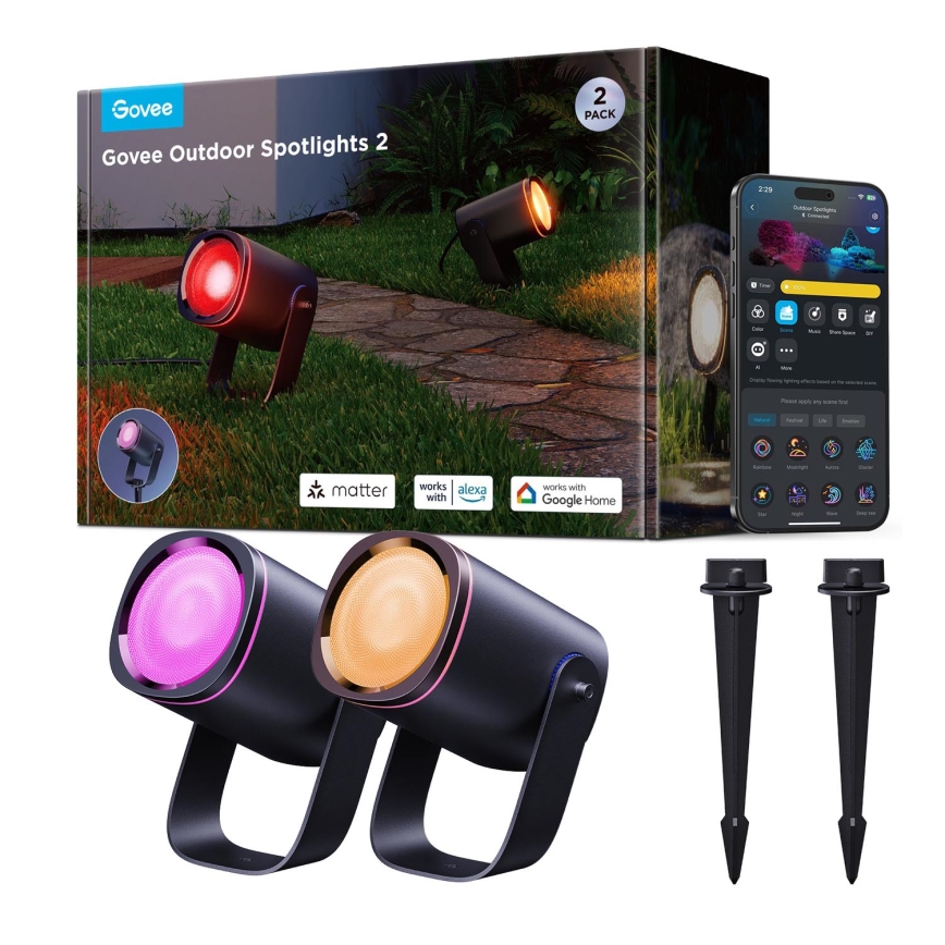 Govee - KOMPLEKTAS 2x LED RGBWW Pritemdomas prožektorius LED/12W/230V IP67 2700-6500K Wi-Fi