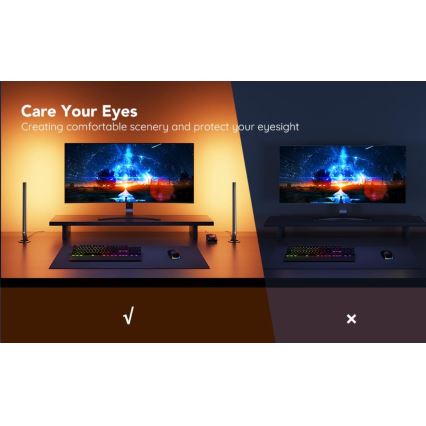 Govee - KOMPLEKTAS 2x Smart Gaming Wi-Fi LED RGBIC Panels + Smart Dual + nuotolinio valdymo pultas