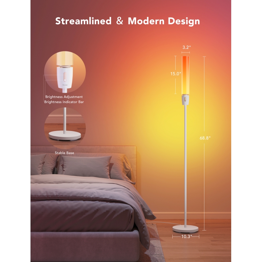 Govee - LED pritemdomas toršeras CYLINDER SMART RGBICWW 2200-6500K