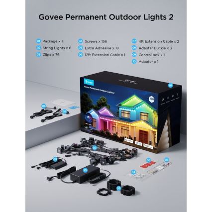 Govee - LED RGBIC 30m girlianda su įleidžiamais šviestuvais, Wi-Fi, Matter, IP67