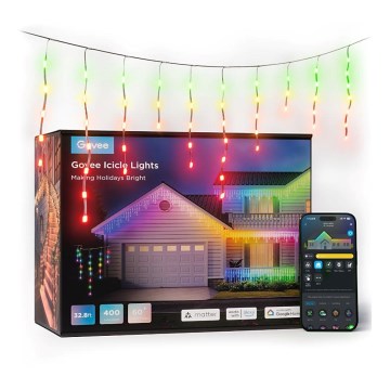 Govee - LED RGBIC Lauko girlianda Išmanus varvekliai 10m Wi-Fi Matter IP65