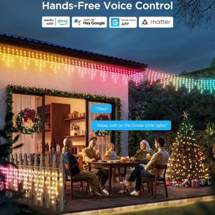 Govee - LED RGBIC Lauko girlianda Išmanus varvekliai 10m Wi-Fi Matter IP65