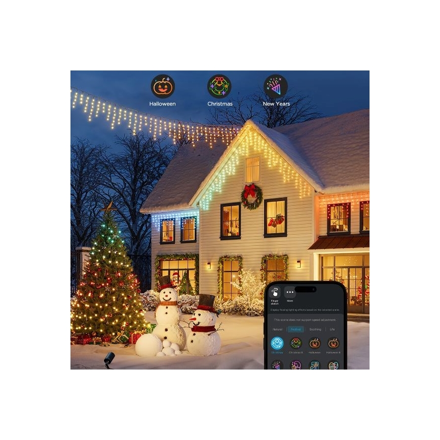 Govee - LED RGBIC Lauko girlianda Išmanus varvekliai 10m Wi-Fi Matter IP65