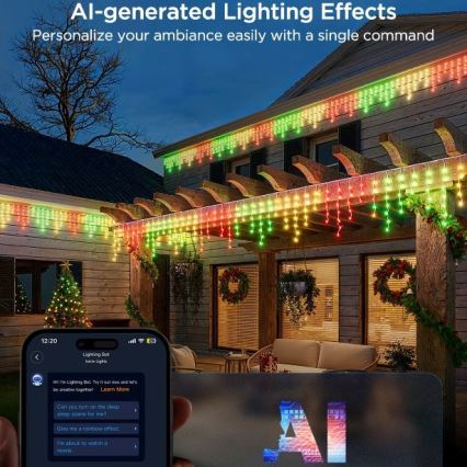 Govee - LED RGBIC Lauko girlianda Išmanus varvekliai 10m Wi-Fi Matter IP65