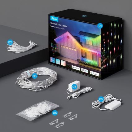 Govee - LED RGBIC Lauko girlianda Išmanus varvekliai 10m Wi-Fi Matter IP65