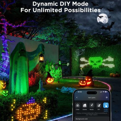 Govee - LED RGBIC lauko šviesų tinklas 143x85cm Wi-Fi Matter IP65