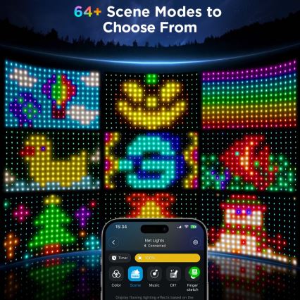 Govee - LED RGBIC lauko šviesų tinklas 143x85cm Wi-Fi Matter IP65