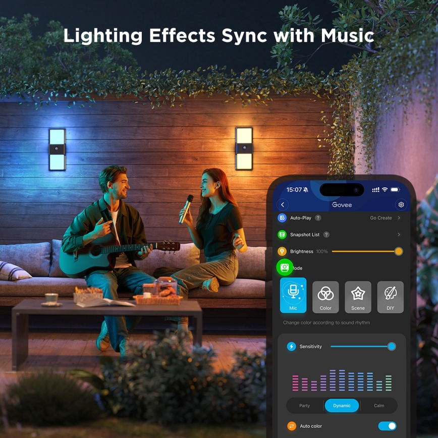 Govee - LED RGBIC Pritemdomas Lauko sieninis šviestuvas su jutikliu LED/230V IP65 2700-6500K Wi-Fi