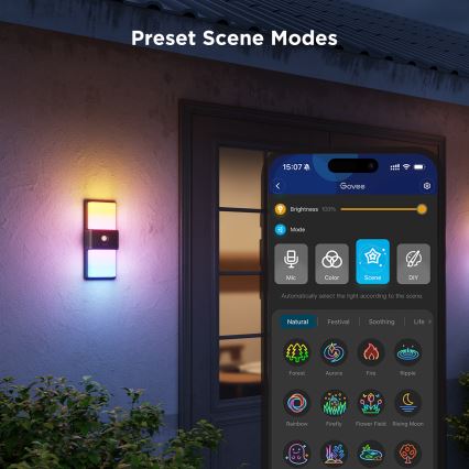 Govee - LED RGBIC Pritemdomas Lauko sieninis šviestuvas su jutikliu LED/230V IP65 2700-6500K Wi-Fi