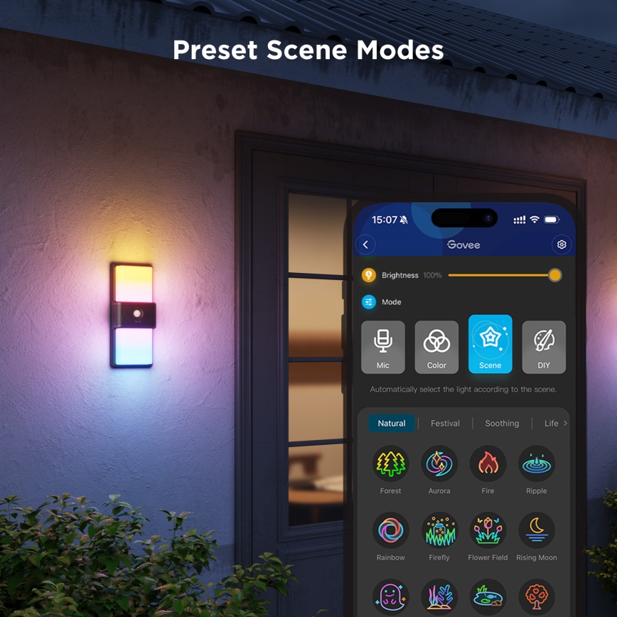 Govee - LED RGBIC Pritemdomas Lauko sieninis šviestuvas su jutikliu LED/230V IP65 2700-6500K Wi-Fi