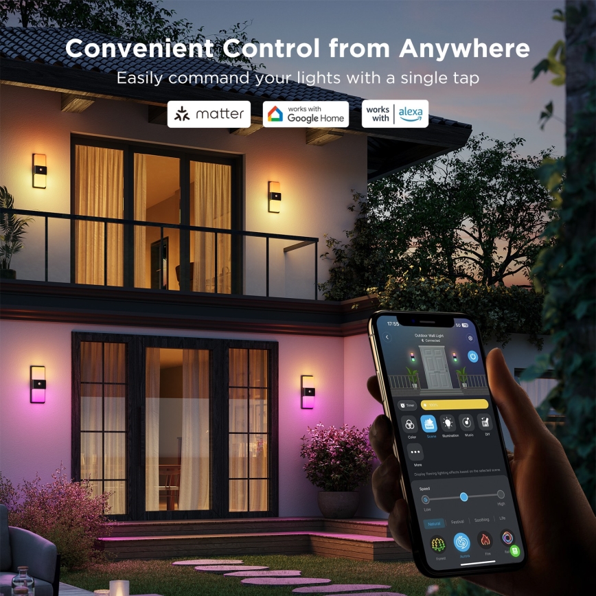 Govee - LED RGBIC Pritemdomas Lauko sieninis šviestuvas su jutikliu LED/230V IP65 2700-6500K Wi-Fi