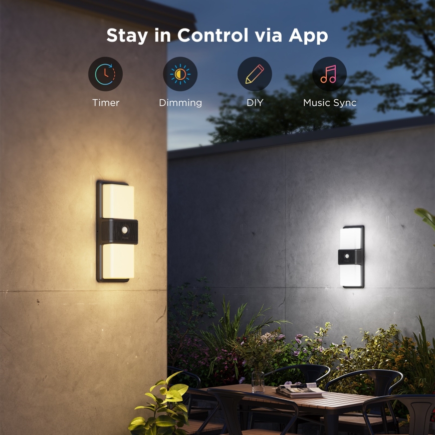 Govee - LED RGBIC Reguliuojamas lauko sieninis šviestuvas su jutikliu MATTER LED/230V IP65 2700-6500K Wi-Fi