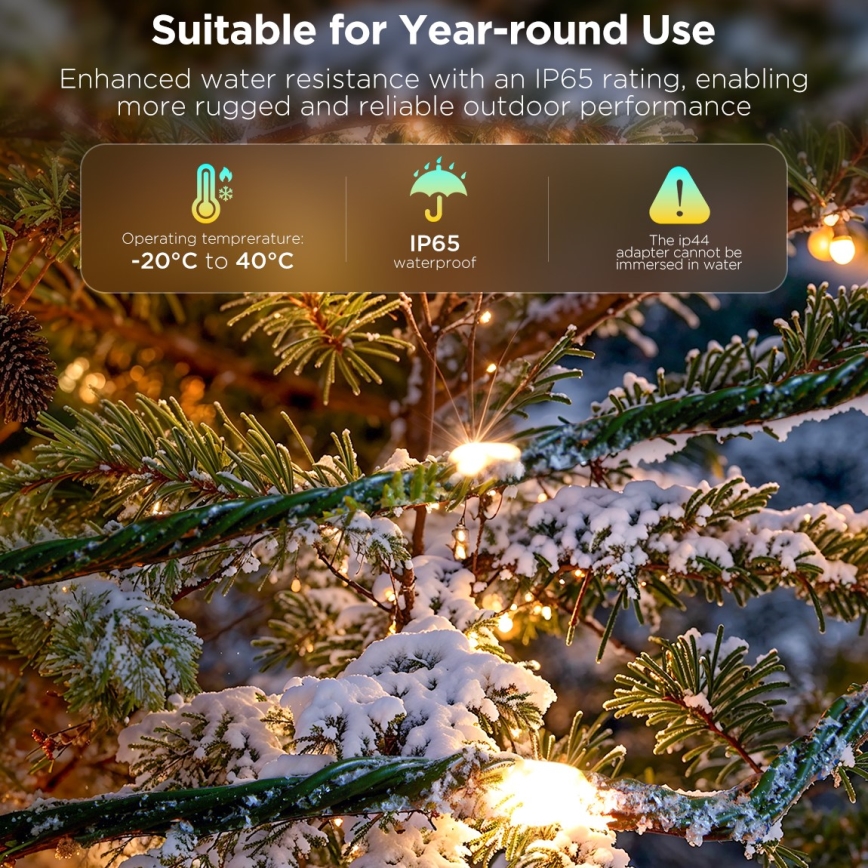 Govee - LED RGBICW Lauko Kelėdinė girlianda 2700-6500K 20m Wi-Fi Matter IP66