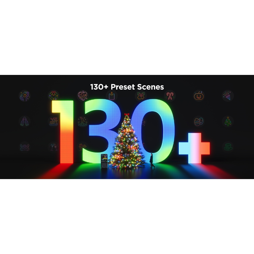 Govee - LED RGBICW Lauko Kelėdinė girlianda 2700-6500K 20m Wi-Fi Matter IP66