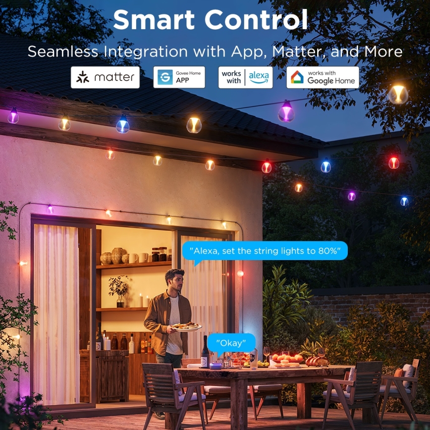 Govee - LED RGBICW Pritemdomas lauko Dekoratyvinė girlianda LED/24W/230V IP67 2700-6500K Wi-Fi