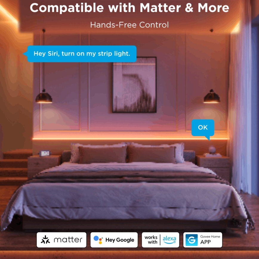 Govee - LED RGBICW Reguliuojama juostelė COB 3780 diodai 3m Wi-Fi Matter