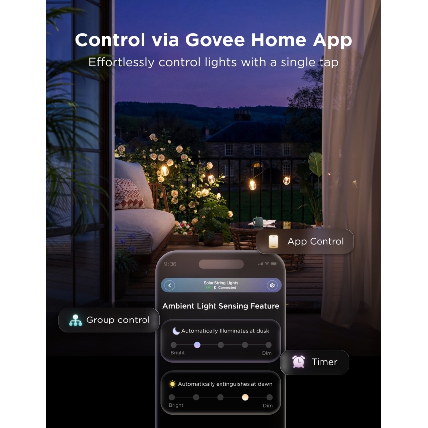 Govee - LED RGBICW Saulės girlianda 8xLED/6W/5V Wi-Fi Matter IP67