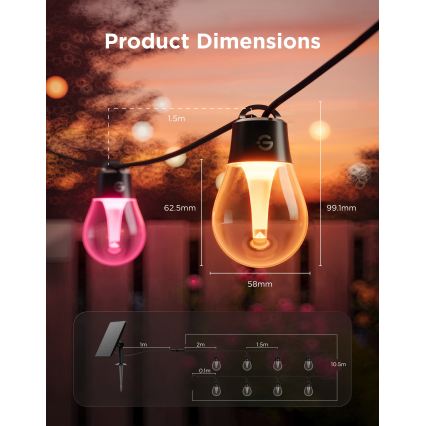 Govee - LED RGBICW Saulės girlianda 8xLED/6W/5V Wi-Fi Matter IP67