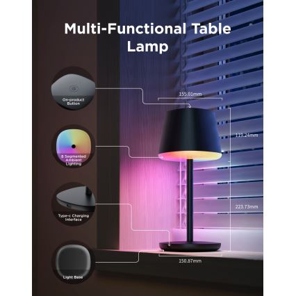 Govee - LED RGBICWW Reguliuojama stalinė lempa CLASSIC MATTER LED/10W/5V 4800mAh Wi-Fi