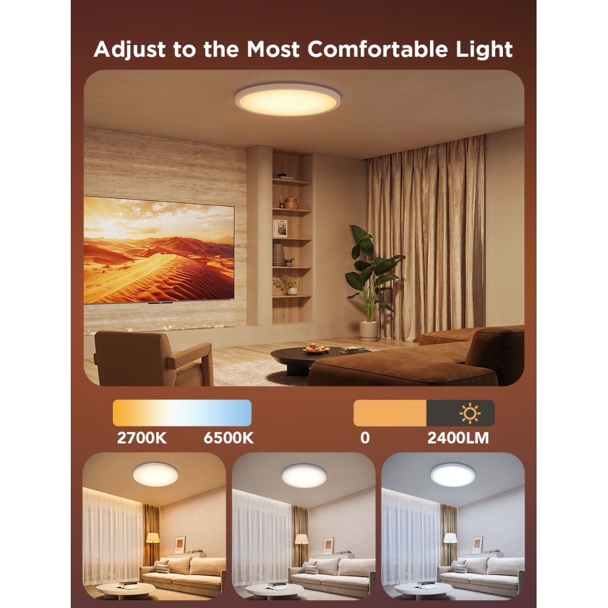 Govee - dimeriuojamas LED RGBICWW lubų šviestuvas, 29 W, 230 V, skersmuo 30 cm, Matter, Wi-Fi