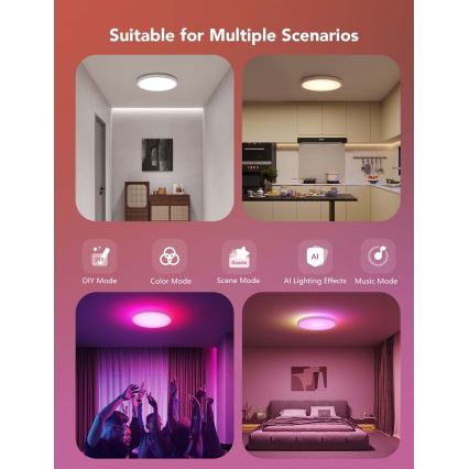 Govee - LED RGBICWW dimeriuojamas lubinis šviestuvas LED/29W/230V skers. 30 cm matinis Wi-Fi