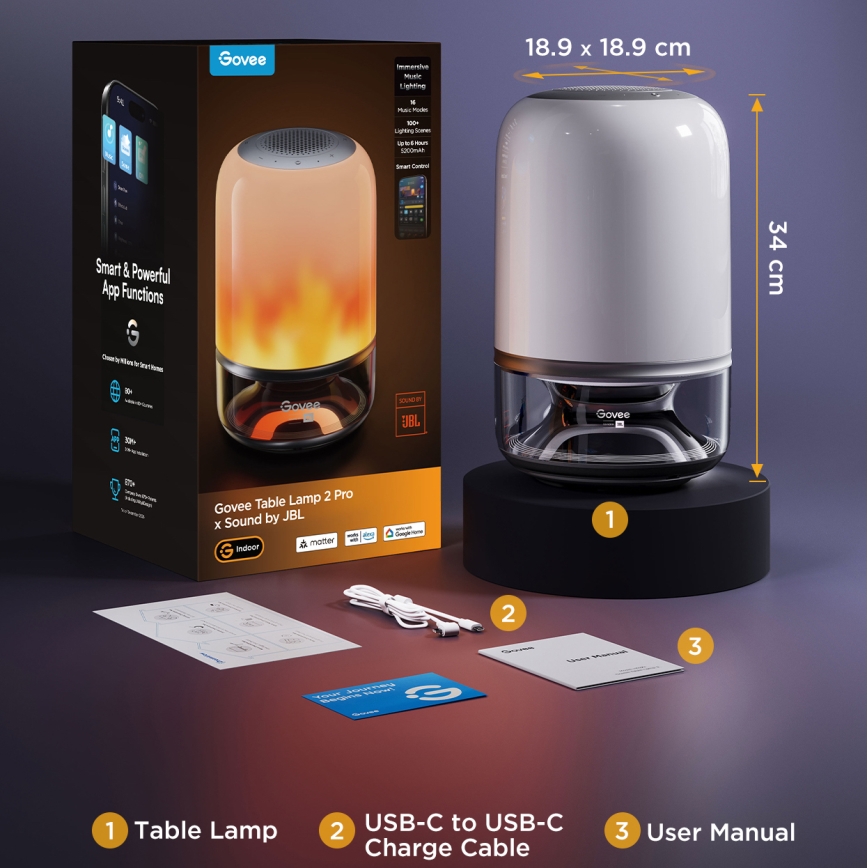 Govee - LED RGBW reguliuojamas stalinis šviestuvas su garsiakalbiu LED/36W/12V Wi-Fi