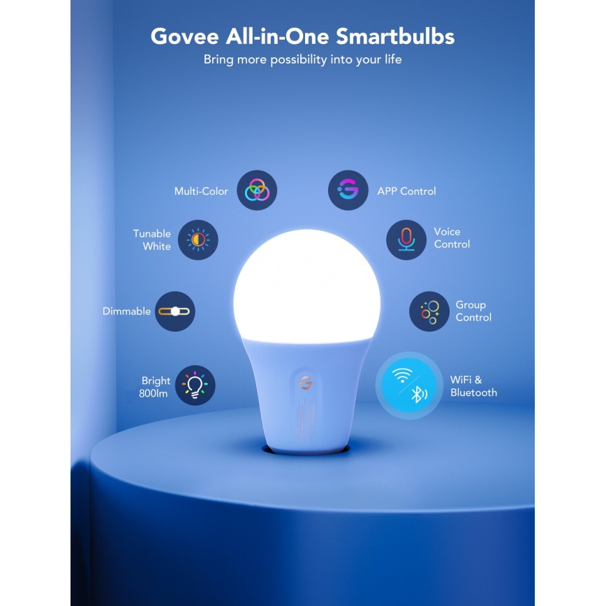Govee - LED RGBWW Pritemdoma elektros lemputė Smart E27/9W/230V 2700-6500K Wi-Fi