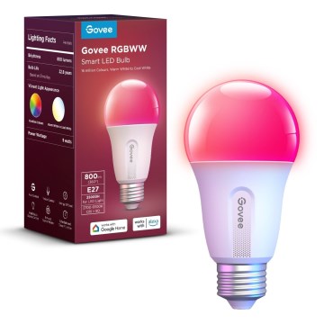 Govee - LED RGBWW pritemdoma lemputė Smart MATTER E27/9W/230V 2700-6500K Wi-Fi