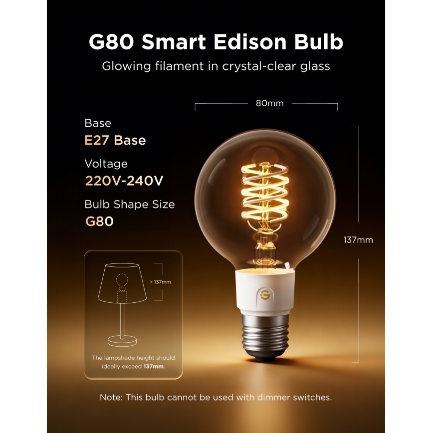 Govee - LED RGBWW Reguliuojama lemputė Smart MATTER G80 E27/5W/230V 2700-6500K Wi-Fi