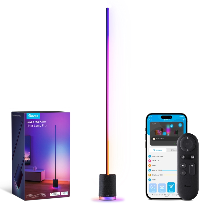 Govee - LED pritemdomas toršeras su kolonėle Pro RGBICWW 2200-6500K Wi-Fi + nuotolinio valdymo pultas