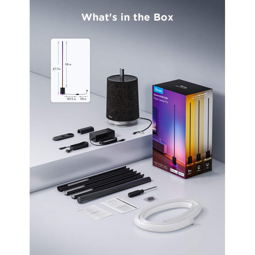 Govee - LED pritemdomas toršeras su kolonėle Pro RGBICWW 2200-6500K Wi-Fi + nuotolinio valdymo pultas