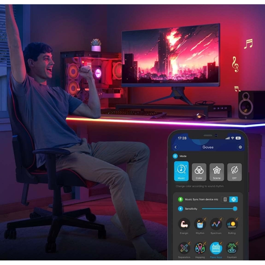 Govee - Neon LED stalo foninis apšvietimas 3m RGBIC Wi-Fi
